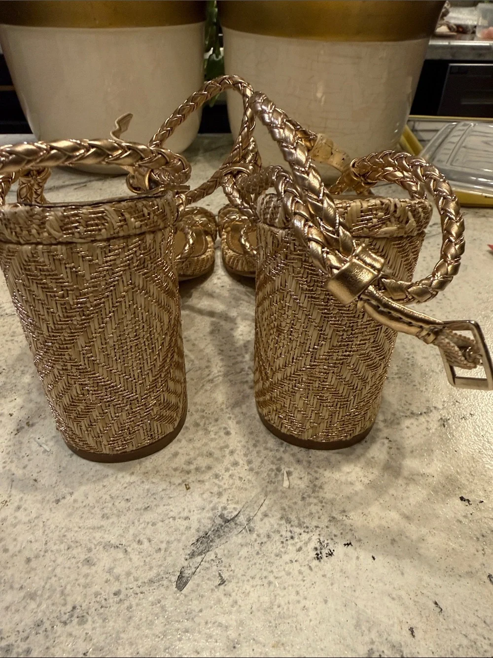 Jessica Simpson Metallic Gold Braided Strap Heeled Sandals size 7